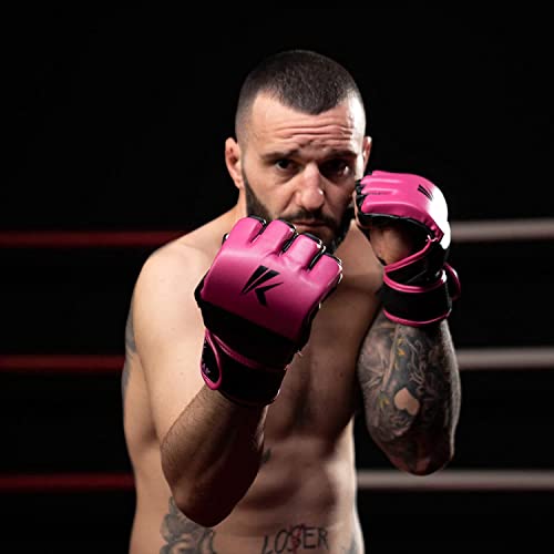 Kruzak MMA Gloves, Half-Finger Boxing Mitts with Hand Wraps - color: Pink, size: Small-Medium