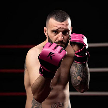 Kruzak MMA Gloves, Half-Finger Boxing Mitts with Hand Wraps - color: Pink, size: Small-Medium