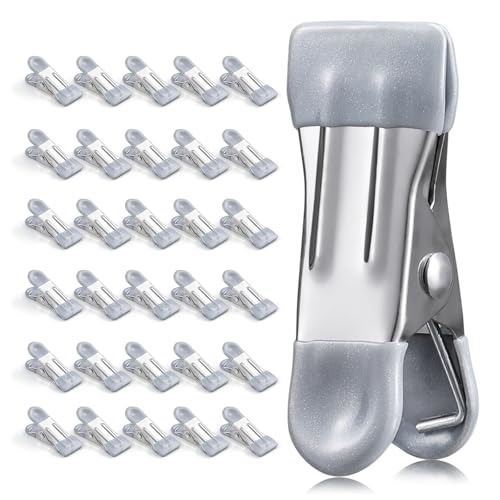 Clothes Pins Heavy Duty Out Door 30 Pack,Chip Clips 2.17 Inch, Bag Clips, Clothespins,Chip Clips Bag Clips Food Clips for Laundry, Bag Clips for Food Clips for Hanging Stainless Stee(Gray) - color: Gray