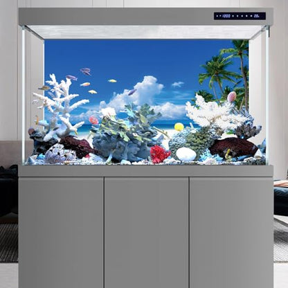 AWERT 36x18 inches Nature Landscape Aquarium Background Beach Coconut Trees Clouds Sea Natural Scenery Fish Tank Background Cloud Sky Summer Scenery Fish Tank Background - size: 36x18in/90x45cm