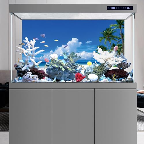 AWERT 30x18 inches Nature Landscape Aquarium Background Beach Coconut Trees Clouds Sea Natural Scenery Fish Tank Background Cloud Sky Summer Scenery Fish Tank Background - size: 30x18in/75x45cm