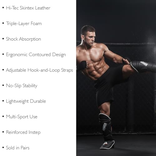 Centurion Muay Thai Shin and Instep Guards, High-Density Foam Protection, Skintex Leather, Adjustable Straps, Lightweight & Durable for MMA, Kickboxing, Muay Thai, and Taekwondo - size: Medium