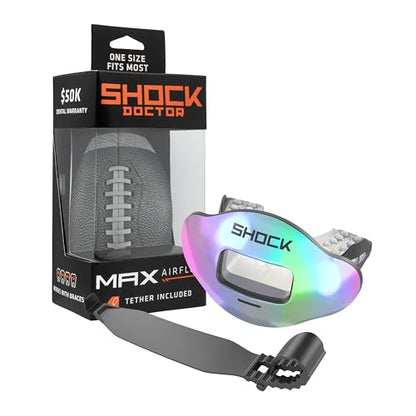 Shock Doctor Lip Guard, Adult and Youth Mouth Guard Football with Strap, Breathable Wide Opening Football Mouthpiece for Youth and Adults OSFA, Shock Doctor Mouth Guards, Max Airflow - color: Iridescent
