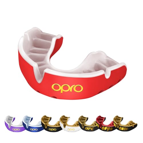 OPRO Gold Level Moldable Mouth Guard, Premium Fit (Red/Pearl) Adult & Kids - color: Red/Pearl, size: Adult (Age 10+)