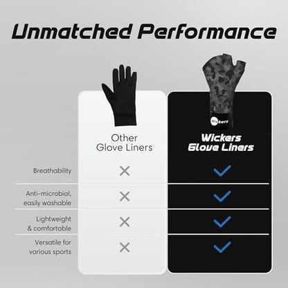 Wickers Thin Fingerless Gloves Men & Women - Lightweight Inner Boxing Gloves, Breathable Inner Glove Liners for Exercise, Gym Glove - Pair - color: Gray Camo, size: Small