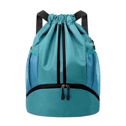 JELUTAR Drawstring Backpack Gym Bag with Shoes Compartment, Teal - color: Teal, size: Medium