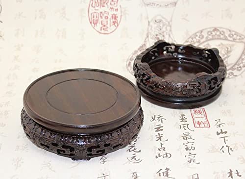 GOLDY&WENDY Round Solid Wood Brown Rosewood Base Butterfly Carving Craft Pedestal Stand(3.1''Inside Diameter)