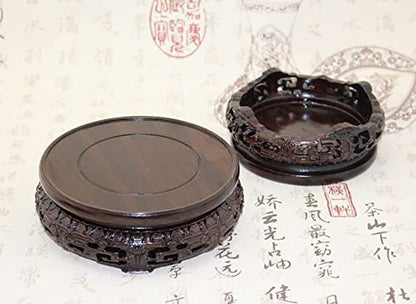 GOLDY&WENDY Round Solid Wood Brown Rosewood Base Butterfly Carving Craft Pedestal Stand(3.1''Inside Diameter)