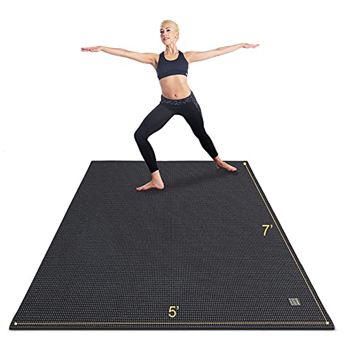GXMMAT Large Yoga Mat 6'x4'/6'x6'/7'x5'(7mm/9mm), Extra Thick Workout Mats for Home Gym Flooring,Ultra Comfortable Non-Slip Quick Resilient Barefoot Wide Exercise Mat for Pilates,Stretching,Meditation - color: Black Real, size: 7*5 FT