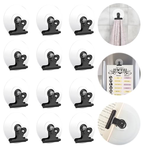 Self Adhesive Metal Clips, 12 Pcs Upgrade Strong self-Adhesive Clips for Hanging and Organization, Spring Clip for Paper Poster Tapestry Photo Wall Teacher Student Home Kitchen Office, Black - color: Black
