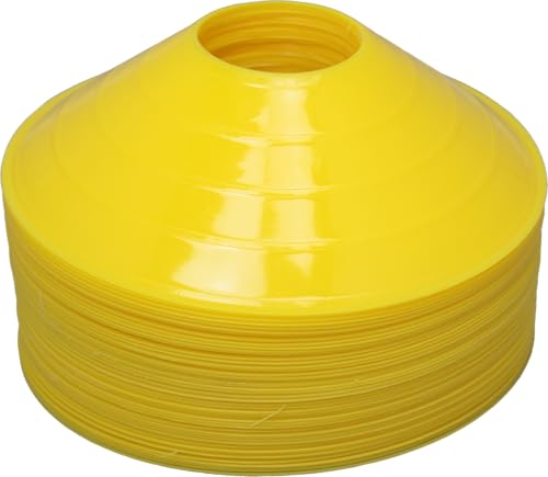 BlueDot Trading Sport Disc Cones High Visibility for Agility Training, Soccer, Football, Field Cone Markers for Adults or Kids, (30-Pack), Yellow with Holder