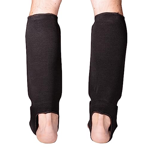 Cloth Shin & Instep Padded Guards - Kickboxing, Muay Thai Sparring Protective Leg Shin Foam for Kids and Adults (Pair) - size: Medium