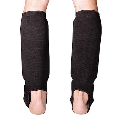 Cloth Shin & Instep Padded Guards - Kickboxing, Muay Thai Sparring Protective Leg Shin Foam for Kids and Adults (Pair) - size: Medium