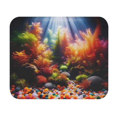 Bright Aquarium Gravel Glowing Under Light Mouse Pad 9x8 Inch with Rubber Base