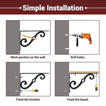 HOME MASTER HARDWARE 5" Decorative Shelf Brackets 10-Pack, Black L-Shaped Floating Shelves for Small Plants/Photo, Corner Mount Support with Screws