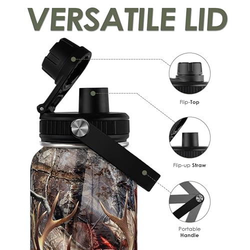 Hunting Insulated Stainless Steel Water Bottle 32oz, Vacuum Chug Lid Travel Tumbler for Men Friends Dad Grandpas Brothers Hunting Lovers, Gift for Birthday Christmas Fathers Day - color: Hunting 3