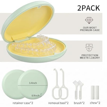 2 Pack Retainer Case, Slim Aligner Case for Invisalign with Tool Kit - color: 2 Pack - Sage Green