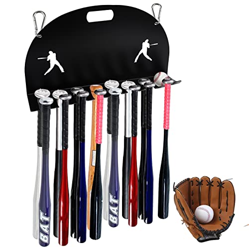 GUTE Baseball Bat Rack Holds 16 Bats Metal Wall Mount Organizer Heavy Duty Garage Storage Caddy Fence Holder - Black