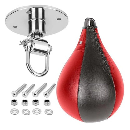Speed Punching Bag, Leather MMA Speed Bag Striking Bag Kit with Hanging Swivel - color: Red