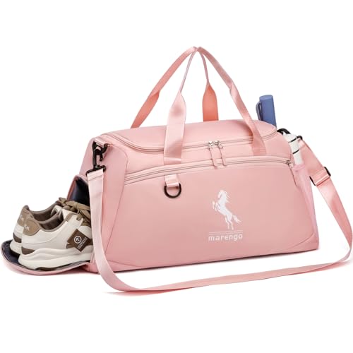 Marengo Gym Bag for Women & Men Lightweight Travel Duffle Bag with Shoe & Wet Compartment - for Travel, Sports, Dance, Yoga & Swimming Workout, Gifts for Women, Pink