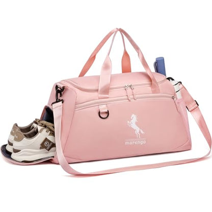 Marengo Gym Bag for Women & Men Lightweight Travel Duffle Bag with Shoe & Wet Compartment - for Travel, Sports, Dance, Yoga & Swimming Workout, Gifts for Women, Pink