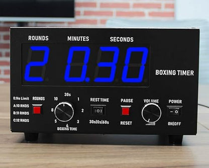 Classic Boxing Interval Timer, Professional Gym Timer with 1-12 Challenge Rounds and Adjustable Buzzer Alarm, 30S-10min Training and 0/30/60S Rest Time, Cycle Repetitions (Blue) - color: Blue