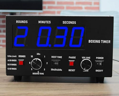 Classic Boxing Interval Timer, Professional Gym Timer with 1-12 Challenge Rounds and Adjustable Buzzer Alarm, 30S-10min Training and 0/30/60S Rest Time, Cycle Repetitions (Blue) - color: Blue