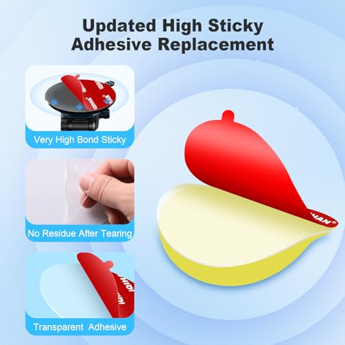 5pcs Sticky Adhesive Pads for Car Phone Mount, 70mm/ 2.76" Double-Sided Heavy Duty Sticker Gel Mounting Tapes Replacement Kit for Suction Cup Dashboard Cell Phone Holder Windshield Dash Cam GPS Base