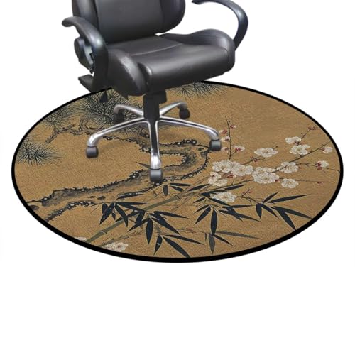 Eastern Tradition Round Chair Mat for Hardwood Floors, Classical Elegance Ink Non-Slip Low-Pile Protector for Rolling & Computer Desk Chairs, Gold Brown Diameter 35.4 in - color: Eastern Tradition_1402, size: Diameter 35.4 in