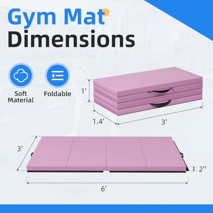 Polar Aurora 3'x6'x2 Thick Folding Gymnastics Exercise Mat Aerobics Stretching Yoga Mats - color: Pink