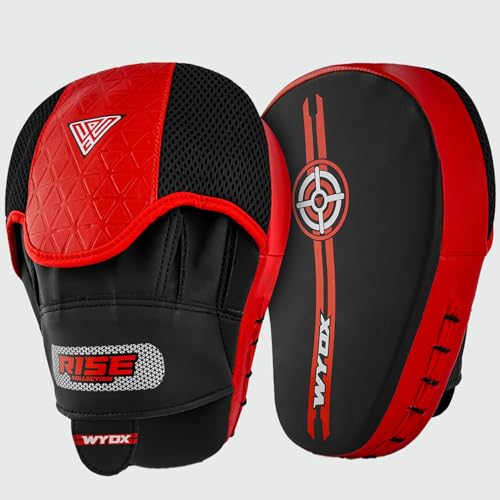 WYOX MMA Gloves & Boxing Focus Mitts Set – Hybrid Open Palm Grappling Gloves with Wrist Support + Curved Punching Pads with Gel Shock for Muay Thai, Kickboxing, Karate Training (Men & Women)
