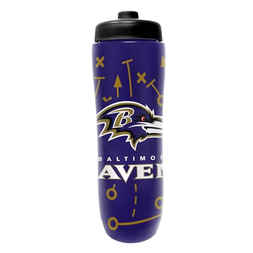 Party Animal NFL Football Squeeze Bottle, 32 oz, Baltimore Ravens | Slim, lightweight BPA-free sports water bottle with quick-flow squeeze; fits backpacks & cup holders for kids or adults - color: Baltimore Ravens