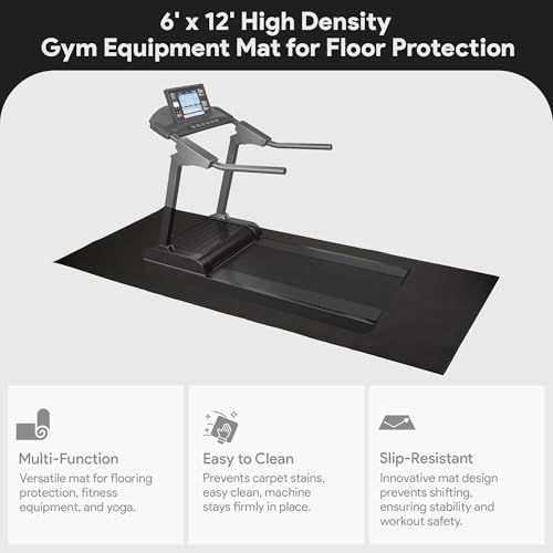 Fitvids High Density 1/4-Inch Thick Gym Equipment Mat, Non-Slip Floor Protection for Heavy Exercise, Treadmill and Bike Mat in Multiple Sizes - size: 144"L x 72"W x 0.3"Th