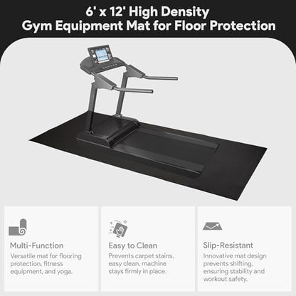 Fitvids High Density 1/4-Inch Thick Gym Equipment Mat, Non-Slip Floor Protection for Heavy Exercise, Treadmill and Bike Mat in Multiple Sizes - size: 144"L x 72"W x 0.3"Th