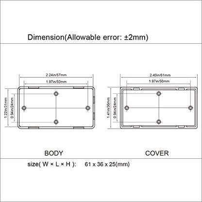 5Pcs ABS Plastic Electrical Project Case Power Junction Box, Project Box Black 2.4 x 1.4 x 1.0 inch (61 x 36 x 25 mm) - size: 2.4" x 1.4" x 1.0"(5pc)