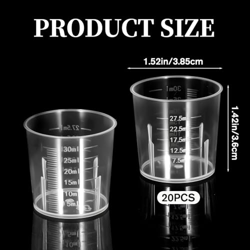 Plastic Liquid Measuring Cups 20pcs Disposable Medicine Cups Graduated Transparent Clear Plastic Graduated Beaker for Kitchen Cooking Lab Measure Tool 30ml (1oz)