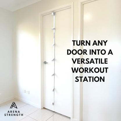 Arena Strength Multi Loop Door Anchor Strap - Heavy Duty Resistance Band Attachment with 9 Adjustable Anchor Points, Easy Installation & Exercise Guide for Full Body | Fits Doors Up to 9 Ft, White
