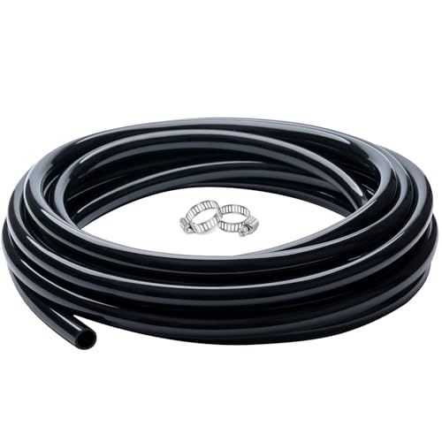 3/8" id - 10ft Black Vinyl Tubing Flexible PVC Tube Hybrid Hose Transfer Water Fuel Gas for Pond Fountain Garden Waterfall, Durable and Safe, with 2 Hose Clamps