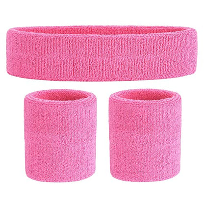 ONUPGO Sweatband Set Sports Headband Wristband Set Sweatbands Terry Cloth Wristband Wrist Sweatband Headbands Moisture Wicking Sweat Absorbing Head Band - color: Light Pink