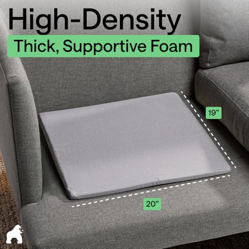 GORILLA GRIP Ergonomic High Density Couch Cushion Support Foam, Quick Rebound Sofa Lifters for Sagging Cushions, Stays in Place with Grip Dots, Replacement Stuffing, 20x19x1.75 Inches, 1 Pack, Gray
