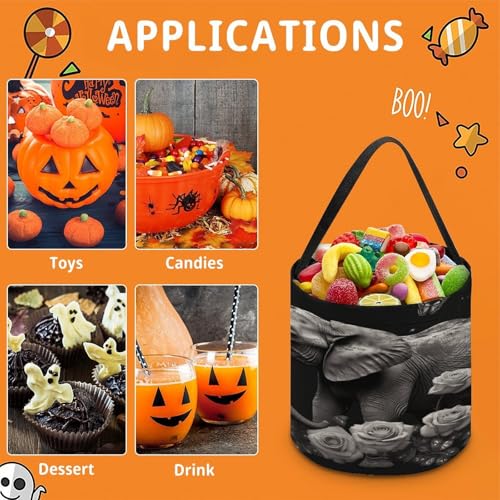 Halloween Trick Or Treat Bags With Handles Collapsible Candy Bucket Reusable Elephant And Butterfly Printed Goody Bucket For Holiday Party Gifts - color: Elephant and Butterfly