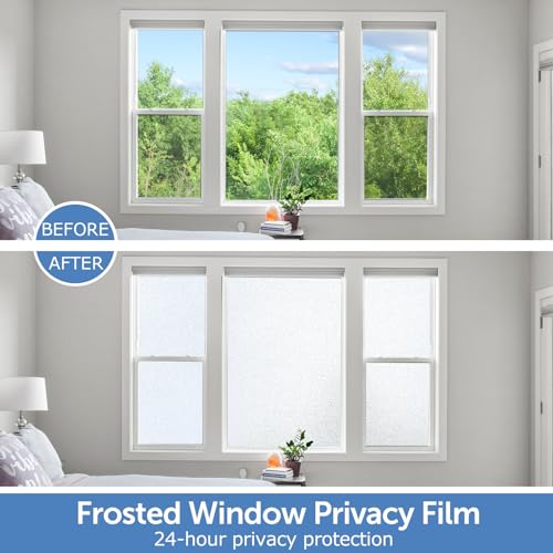 HIDBEA Frosted Window Privacy Film - Non Adhesive Static Cling Glass Stickers Sun UV Blocking Heat Control Door Covering Decals for Home Office, 23.6 x 78.7 Inch