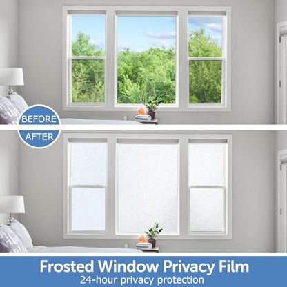 HIDBEA Frosted Window Privacy Film - Non Adhesive Static Cling Glass Stickers Sun UV Blocking Heat Control Door Covering Decals for Home Office, 23.6 x 78.7 Inch