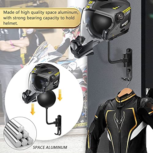 Kikerike Motorcycle Helmet Rack Wall Mount 180 Degree Rotation Metal Bike Helmet Holder Bicycle Helmet Display Stand with 2 Hooks for Motorcycle Bike Baseball Rugby Helmets - Black, 2 Pcs - color: Black(2PCS)