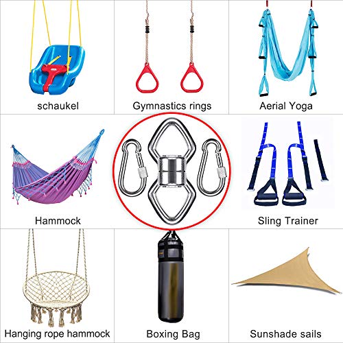BeneLabel Swing Swivel with 2 Carabiners, 770LB Capacity, Safest Rotational Device Hanging Accessory with 2 Bearing for Aerial Silks Dance, Web Tree Swing, Children's Swing, Yoga Swing Sets - color: Closed(1 Pack)