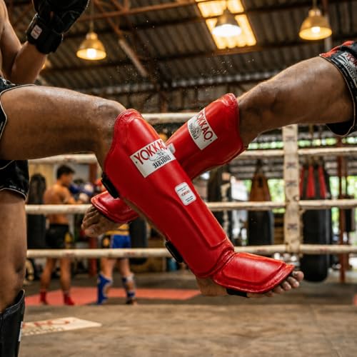 YOKKAO Matrix Muay Thai Kickboxing MMA Shin Guards with Knee Guards - color: Matrix Red, size: Large