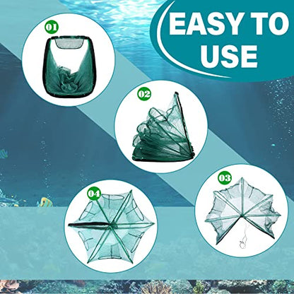2 Pcs Foldable Fishing Trap Collapsible Hexagon 6 Hole Fishing Bait Trap Portable Minnow Crayfish Crab Crawdad Shrimp Net Cage Accessories(Green)