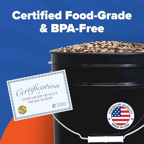 5 Gallon Bucket - Food Grade Bucket, Metal Handle Grip, BPA-Free, Heavy-Duty 90 Mil HDPE Plastic Pail, Stackable Utility Container, Made in USA, Lid Not Included, Black, 120 Packs - color: Black, size: 120 Packs