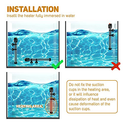 Submersible Aquarium Heater, Adjustable Fish Tahk Heater with Free Thermometer Suitable for Marine Saltwater and Freshwater - size: C150