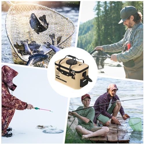 Live Fish Bucket - Fishing Bait Storage Container for Catch Holding Transport | Insulated Tank with Aerator Slot System, Portable Carry Handle for Outdoor Fishing Use 11.81x7.87x7.48 in